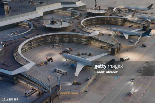 3d rendering of airport with many airplanes - berlin digital stock pictures, royalty-free photos & images