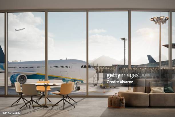 renderização 3d do terminal aeroportuário - sala de espera - fotografias e filmes do acervo
