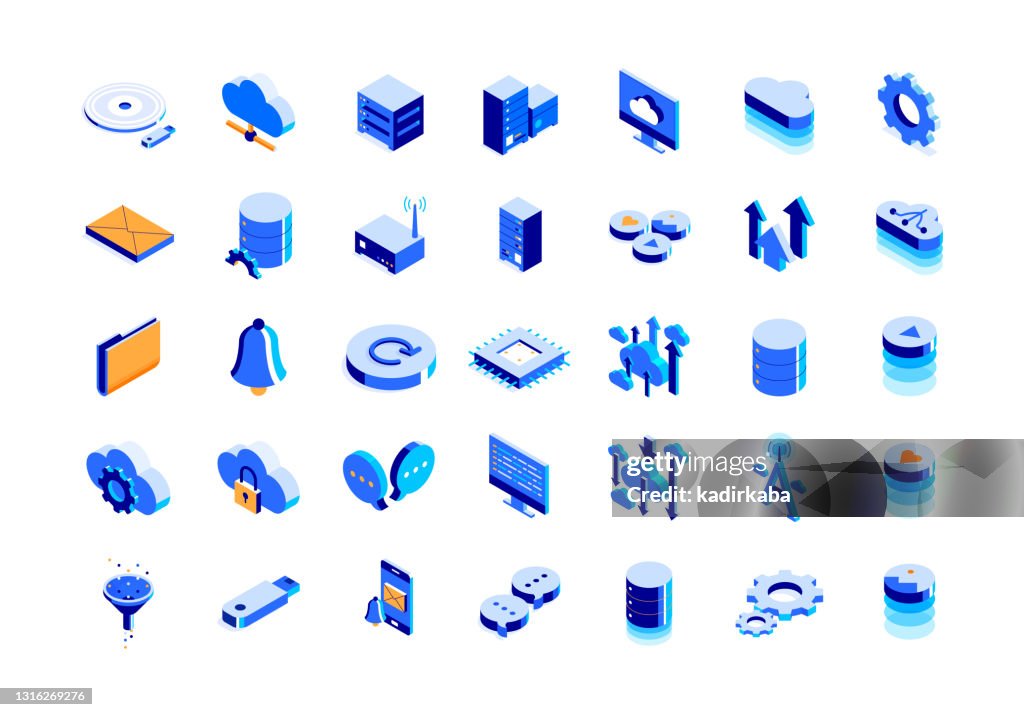 Cloud Technology Isometric Icon Set und dreidimensionales Design