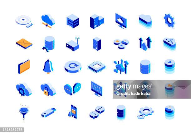 illustrations, cliparts, dessins animés et icônes de cloud technology isometric icon set and three dimensional design - contact icons