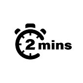 Two minute vector icon. Time left symbol isolated. Stopwatch black sign. Vector EPS 10