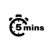 Five minute vector icon. Time left symbol isolated. Stopwatch black sign. Vector EPS 10