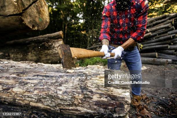 lumberjack chopping wood - chop stock pictures, royalty-free photos & images