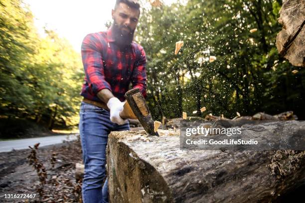 lumberjack chopping wood - chopping wood stock pictures, royalty-free photos & images