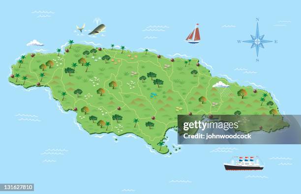 jamaica illustrated map - jamaica stock illustrations