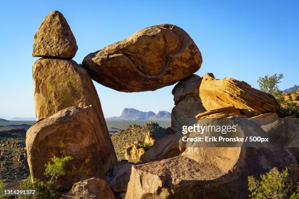 view of rock formation against clear blue sky,grapevine hills trail,united states,usa - grapevine texas stock pictures, royalty-free photos & images