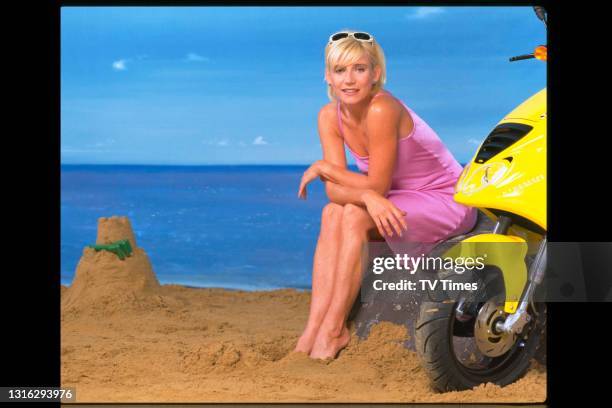 Actress Michelle Collins photographed in a seaside setting, circa 1999.