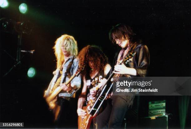 Guns N' Roses Duff McKagan, Slash, Izzy Stradlin perform at the Roy Wilkins Auditorium in St. Paul, Minnesota on December 17, 1987.