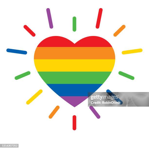 stockillustraties, clipart, cartoons en iconen met het heldere pictogram van het gestreepte hart van de regenboog - homorechten