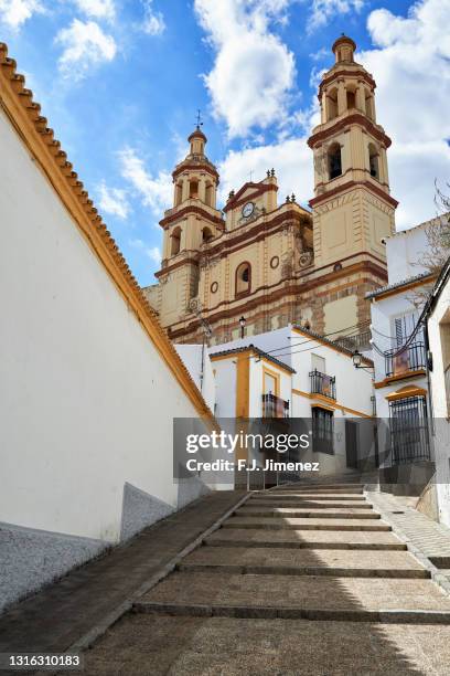 olvera white town street with church in cadiz - カディス ストックフォトと画像