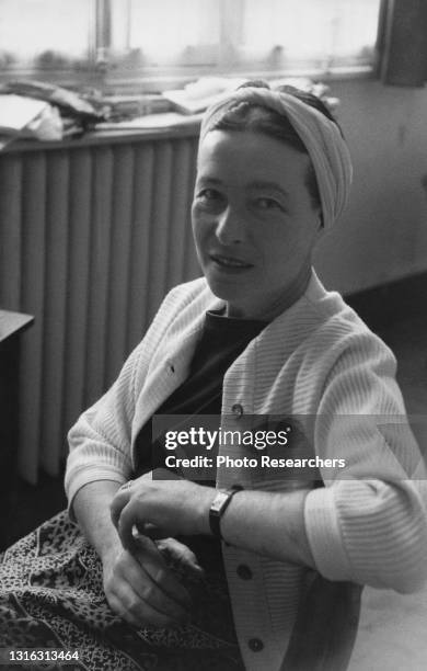 Portrait of French writer and philosopher Simone de Beauvoir , Paris, France, 1950s.