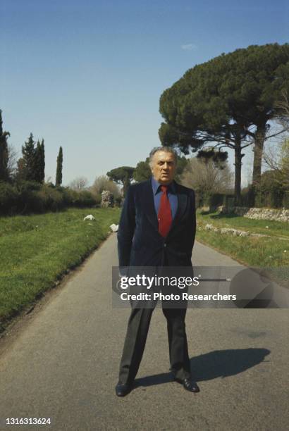 Italian film director Federico Fellini as he poses outdoors, Rome, Italy, circa 1977.