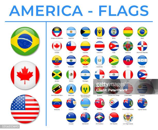 world flags - america - north, central and south - vector round circle glossy icons - the americas stock illustrations