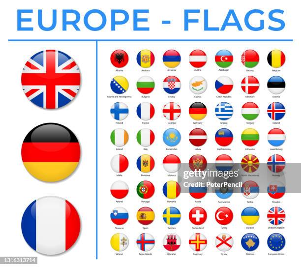 bildbanksillustrationer, clip art samt tecknat material och ikoner med världsflaggor - europa - vektor rund cirkel glansiga ikoner - tryckknapp