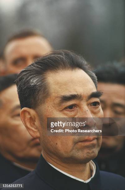 Close-up of Premier of the People's Republic of China Zhou Enlai , China, circa 1970.