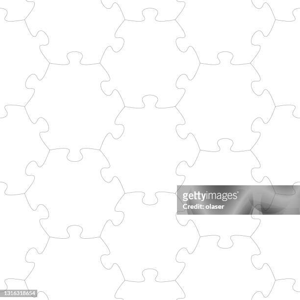 illustrations, cliparts, dessins animés et icônes de grandes pièces complètes de puzzle à échelle grise hexagonale connectées. - big puzzle