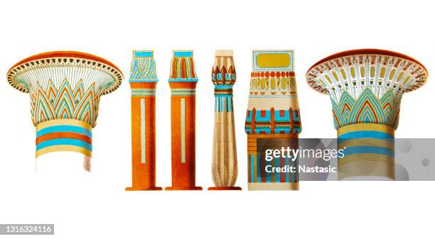 columns from the great temple of karnak - karnak temple stock illustrations