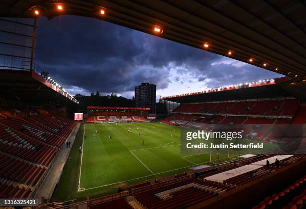 General view inside the stadium during the Sky Bet League One match between Charlton Athletic and Lincoln City at The Valley on May 04, 2021 in...