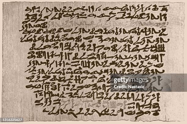 stockillustraties, clipart, cartoons en iconen met begin van het hoofdstuk over de deugd van gehoorzaamheid. facsimile naar een oude egyptische papyrus van ptahhotep - papyrusriet