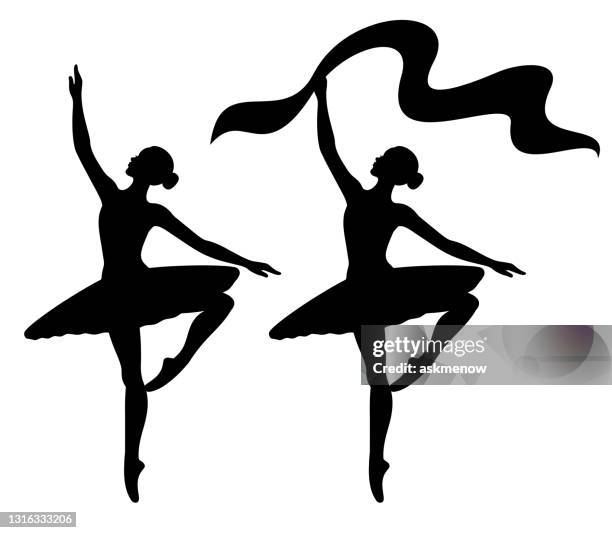 elegante balletttänzer silhouette - ballettschuh stock-grafiken, -clipart, -cartoons und -symbole