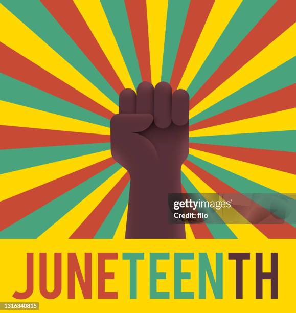 stockillustraties, clipart, cartoons en iconen met juneteenth holiday opgeheven vuist - fist pumping