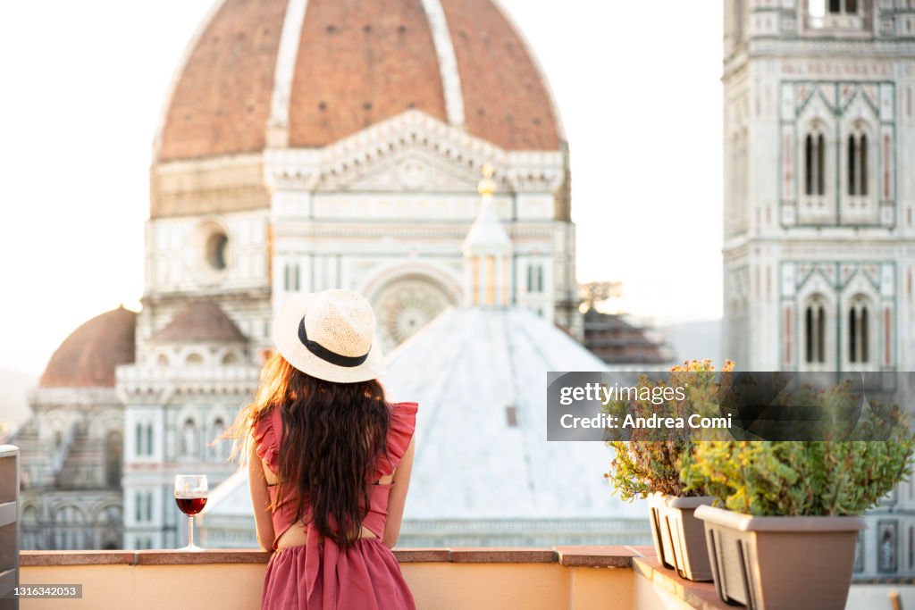 Tourist admiring the Florence Cathedral. Florence, Tuscany, Italy