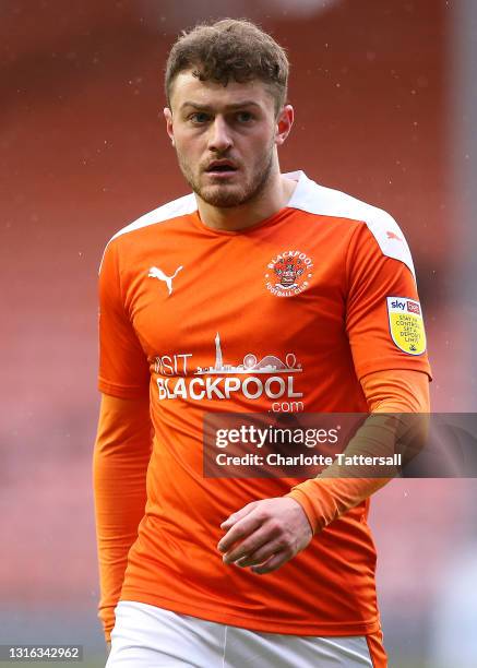 Elliot Embleton of Blackpool looks on during the Sky Bet League One match between Blackpool and Doncaster Rovers at Bloomfield Road on May 04, 2021...