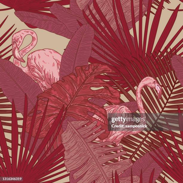 bold seamless tropical flamingo pattern - flamingo pattern stock illustrations