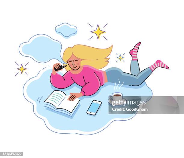 vape girl read book - vaping stock illustrations