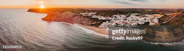 drone view western algarve – beautiful burgau, portugal - burgau portugal stock pictures, royalty-free photos & images