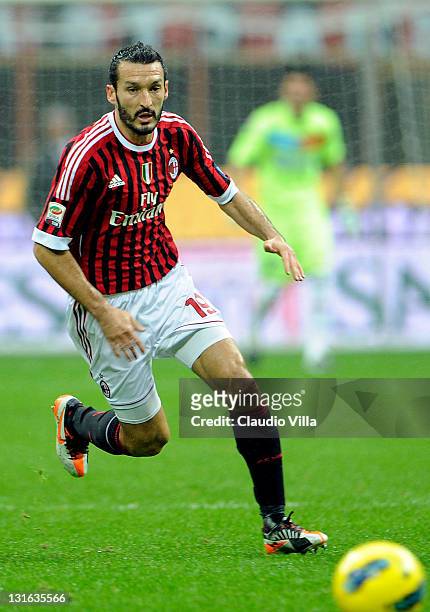 Gianluca Zambrotta of AC Milan in action during the Serie A match between AC Milan and Catania Calcio at Stadio Giuseppe Meazza on November 6, 2011...