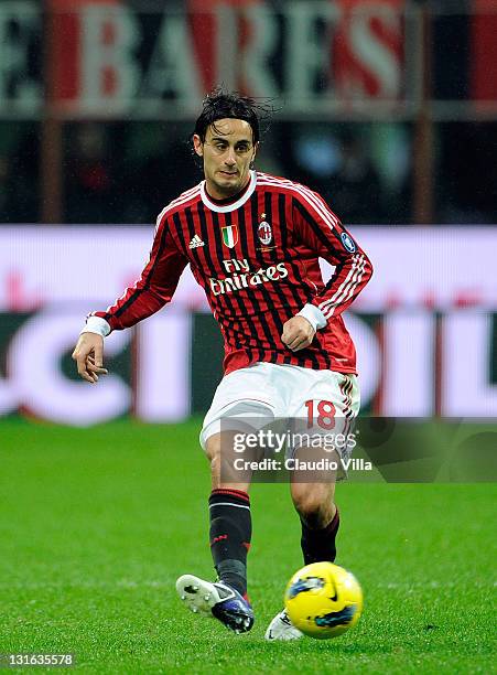 Alberto Aquilani of AC Milan in action during the Serie A match between AC Milan and Catania Calcio at Stadio Giuseppe Meazza on November 6, 2011 in...