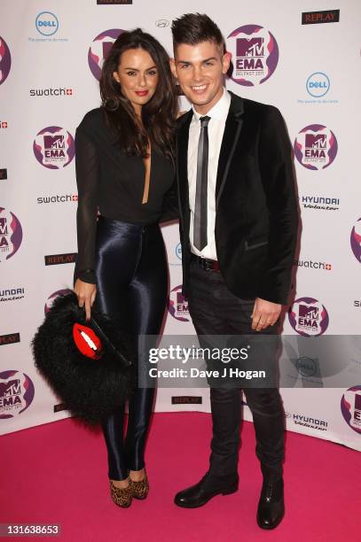 Actress Jennifer Metcalfe and actor Kieron Richardson attend the MTV Europe Music Awards 2011 at the Odyssey Arena on November 6, 2011 in Belfast,...