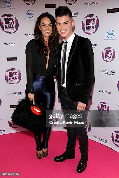 Actress Jennifer Metcalfe and actor Kieron Richardson attend the MTV Europe Music Awards 2011 at the Odyssey Arena on November 6, 2011 in Belfast,...