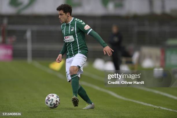 Mirko Boland of VfB Lübeck runs with the ball during the 3. Liga match between VfB Lübeck and SV Wehen Wiesbaden at Stadion an der Lohmuehle on May...