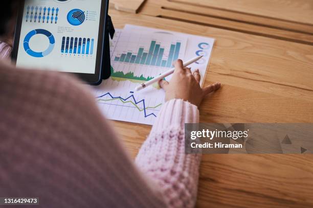 shot of a businessperson using a digital tablet to work on financial documents - accountancy stock pictures, royalty-free photos & images