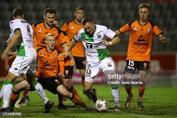 Besart Berisha of United kicks the ball during the A-League match between the Brisbane Roar and Western United at Moreton Daily Stadium, on May 05 in...