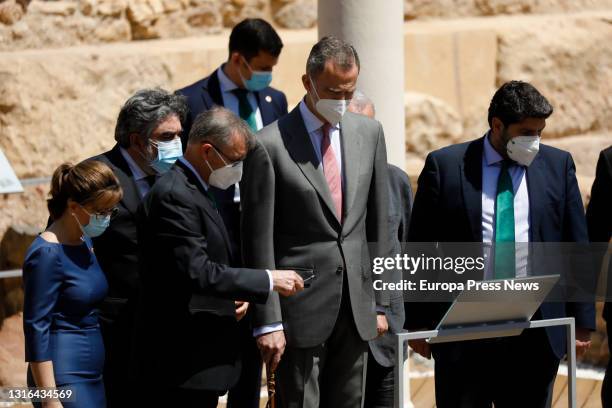 The Mayor of Cartagena, Ana Belen Castejon; the Minister of Culture and Sport, Jose Manuel Rodriguez Uribes; King Felipe VI and the President of...