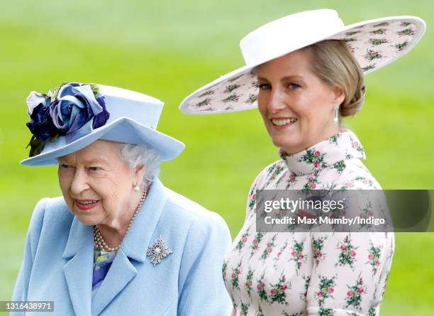 Queen Elizabeth II and Sophie, Countess of Wessex attend day one of Royal Ascot at Ascot Racecourse on June 18, 2019 in Ascot, England.