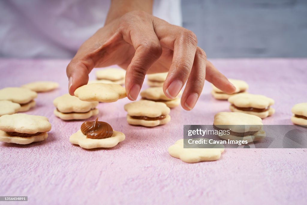 Prepared alfajores. Making the delicious cornstarch alfajores