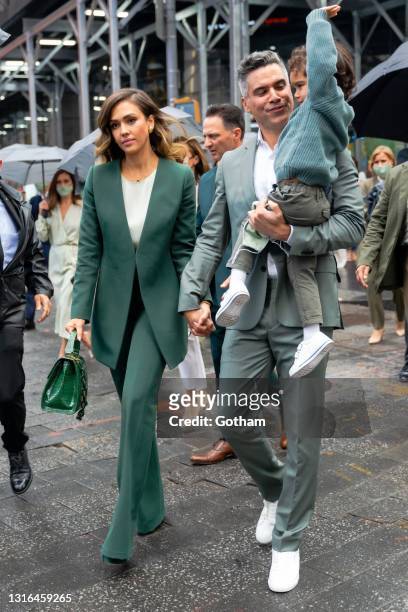 Jessica Alba and Cash Warren are seen in Midtown on May 05, 2021 in New York City.
