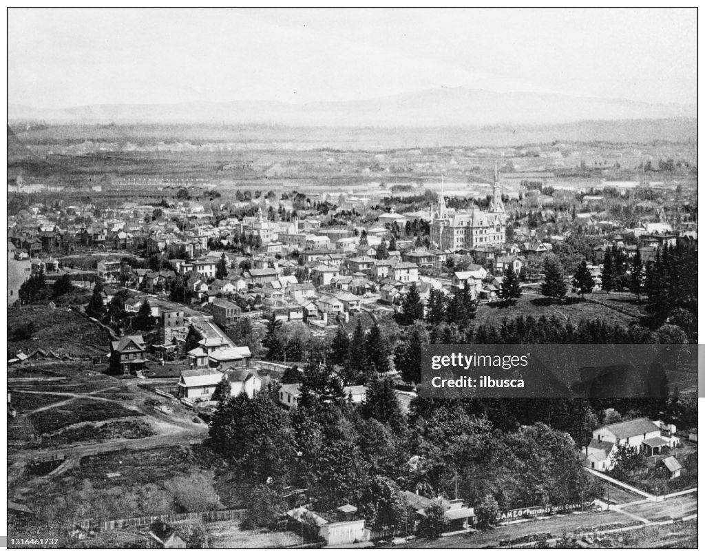 Antique black and white photograph of American landmarks: Portland, Oregon