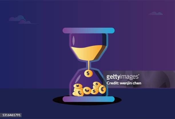 hourglass and wealth, time is money - time is money stock illustrations