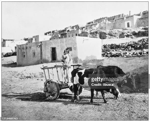 antique black and white photograph of american landmarks: pueblo laguna, new mexico - puebloan peoples stock illustrations