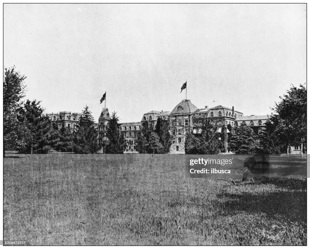 Antique black and white photograph of American landmarks: Vassar College, Poughkeepsie, New York