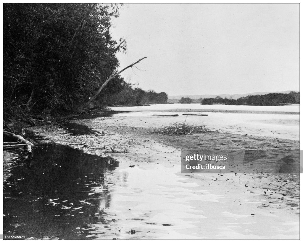 Antique black and white photograph of American landmarks: Wisconsin River