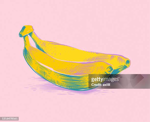 illustrations, cliparts, dessins animés et icônes de sérigraphie de gravure sur bois de banane - fruit exotique
