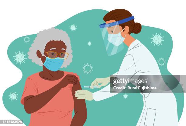 vaccination in the elderly - doctor injecting stock illustrations