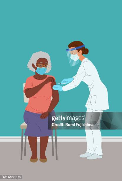 vaccination in the elderly - doctor's office stock illustrations