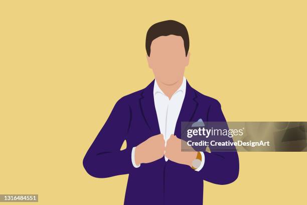 ilustraciones, imágenes clip art, dibujos animados e iconos de stock de joven empresario se prepara para ir a trabajar o para reunión de negocios - mano derecha